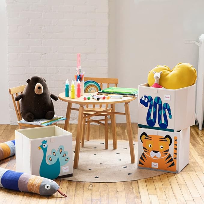3 Sprouts Toy Storage Organizer: Toy Box Cube Organizer for Playroom, Nursery - Foldable Storage Bin - Peacock