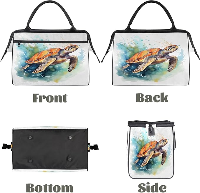 Watercolor Turtle Painting Travel Duffel Bag, Waterproof Sports Gym Duffle Bag, Large Capacity Weekender Carry On Overnight Bags for Women Men