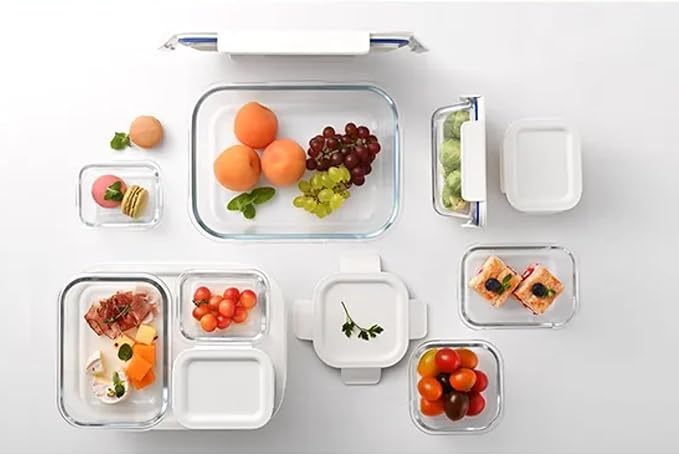 LocknLock LNG214S4W The Clear Heat-Resistant Borosilicate Glass Food Storage Set, 8-Piece (4 Containers + 4 Lids) - White