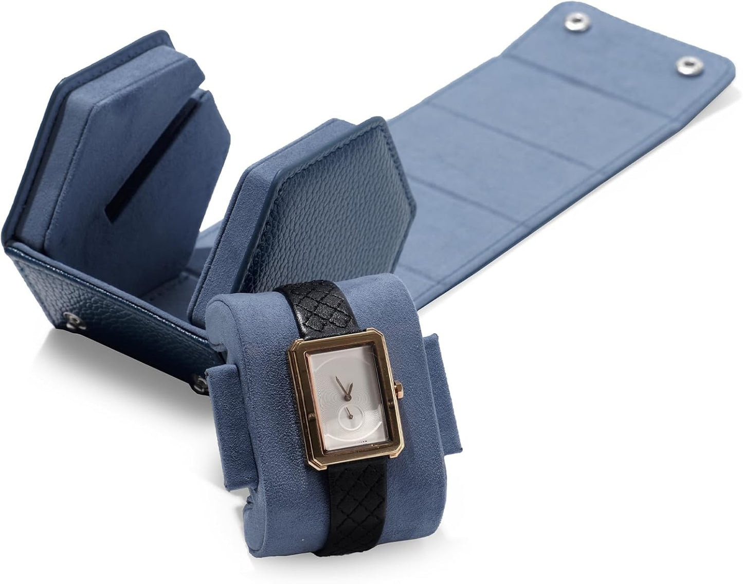 Oirlv Luxury Hexagonal Leather Watch Travel Case Single Watch Box for Men Portable Jewelry Storage Roll Organizer(1-Slot,Blue)