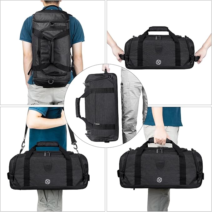 Gym Duffle Bag Backpack Waterproof Sports Duffel Bags Travel Weekender Bag for Men Women Overnight Bag with Shoes Compartment Black-Perfect Fathers Day Gifts for Dad/Men/Husband
