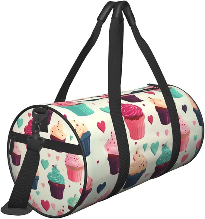 Travel Duffel Bag Lightweight Carry On Weekender Overnight Bags Cupcake candy hearts sweet Sports Tote Gym Backpack with Adjustable Strap Hospital Bags Foldable Luggage Bag for Women Men