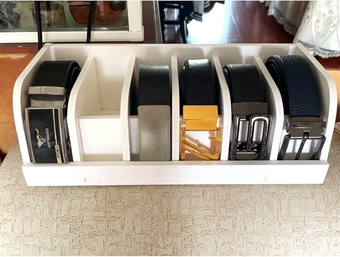 Mollytek Wooden Belt Organizer, Belt Storage Holder, Belt Container, Belt Display Case Box Organizer for Retail Store 6 Grids Belt Rack (6 Grids)