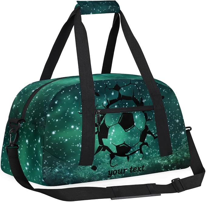 Personalized Boys Gym Bags, Custom Name Sport Bags for Training Travel Overnight Weekender Green Soccer