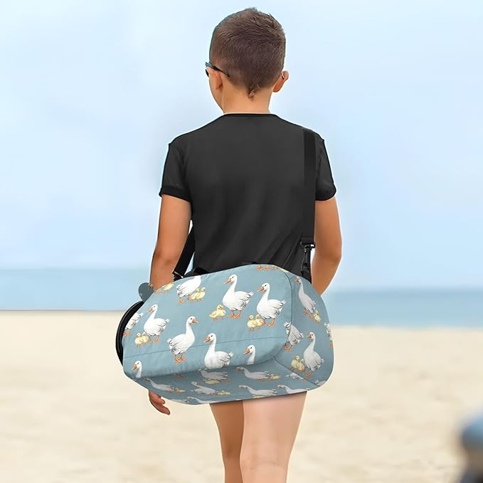 VIGTRO Geese Goslings Blue Kids Overnight Travel Duffel Bag Sport Gym Bag for Boys Girls with Shoe Compartment, Carry On Weekender Luggage Bag for Dance Swim Yoga
