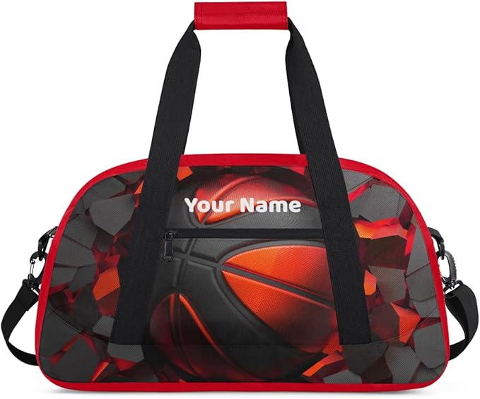 Custom Gym Bag Red Black Soccer Personalized Outdoor Sports, Travel Carry-On Luggage and Dance Practice Designed Specifically for Boys and Girls