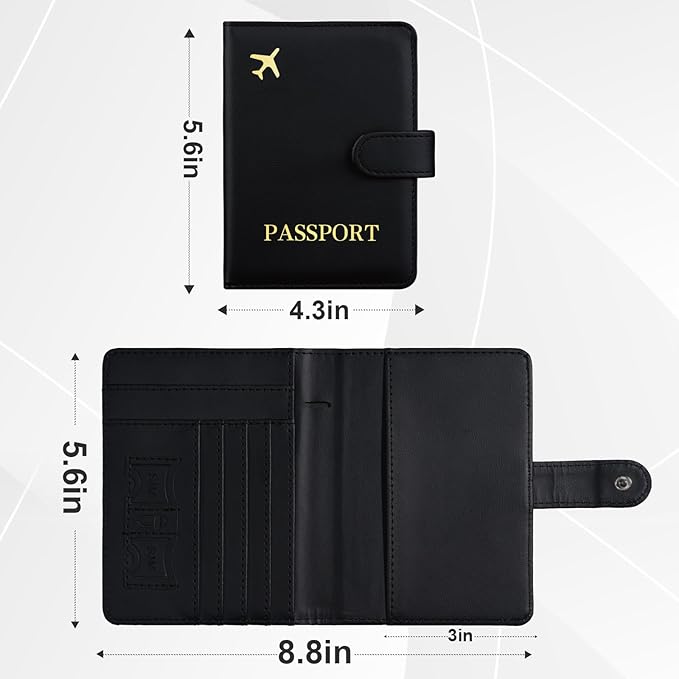 Passport Holder with Airtag Slot Cards Cash Air Ticket Pocket, Travle Gifts for Women Men RFID Blocking Wallet, Passport Book Cover Case Black