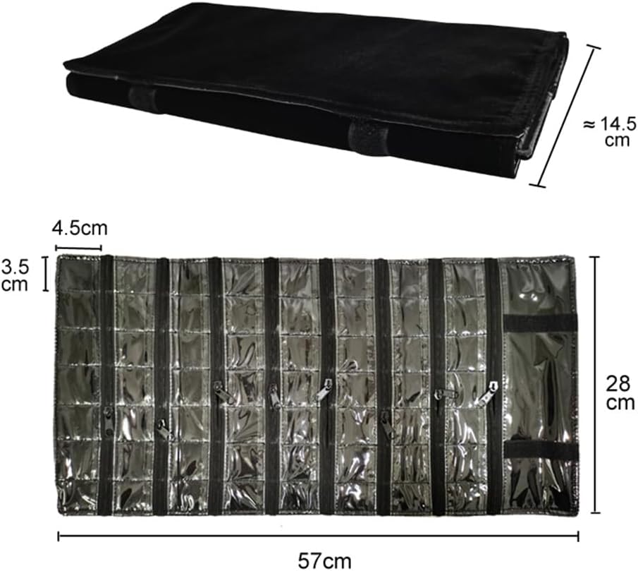 Travel Jewelry Roll Bag Portable Organizer Pouch With Grids&PVC Cover Storage Bags for Necklace, Bracelet, Bracelet,Ring, Badge, Pendant