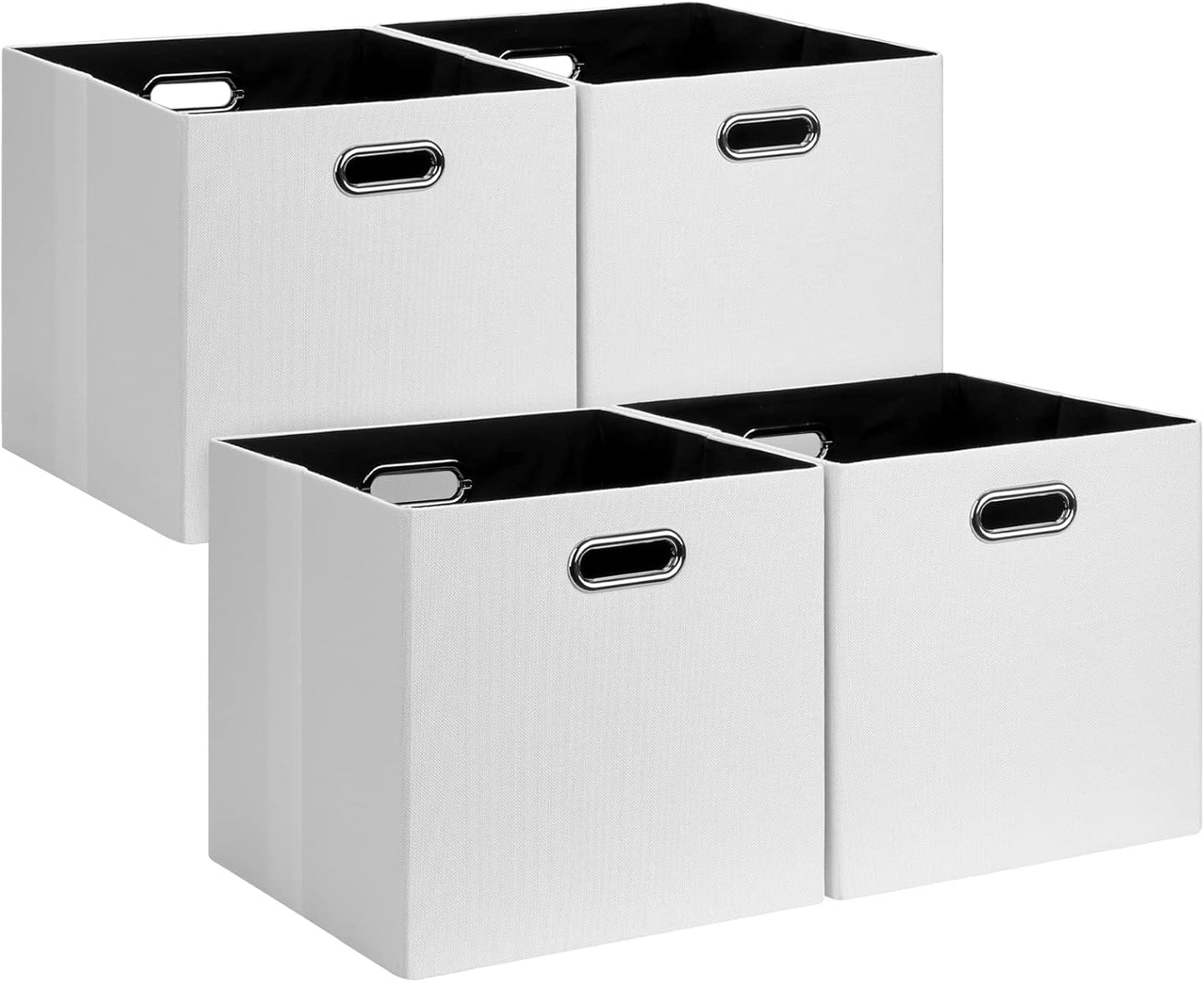 Posprica 11x11 Storage Cubes, Collapsible Storage Bins with Dual Handles, Fabric Foldable Storage Boxes Basket for Closet Shelf Cabinet Bookcase Organization, Set of 4, White