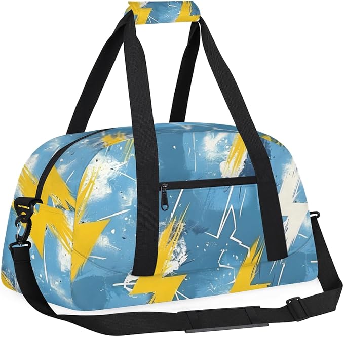 Lightning Gym Travel Duffle Bag for Women & Men with Front Zipper Pocket for Sports, Overnight, Weekender, Carry On,Workout & Dance Bag,Golden Lightning,18.9 * 8.7 * 10.6 in