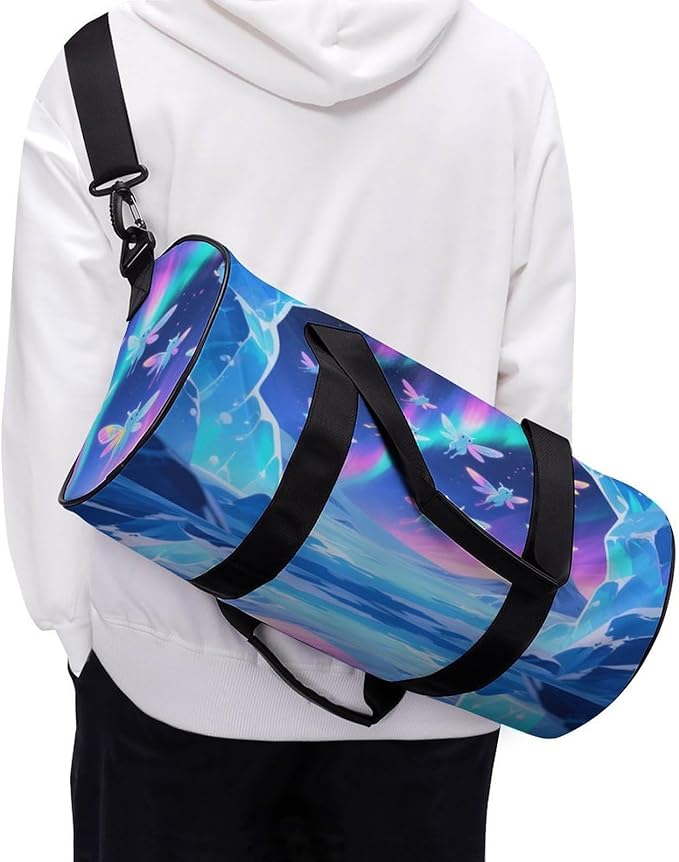 Sports Gym Bag for Women Men Travel Duffel Bag Tote Weekender Bag Aurora Elf Carry on Overnight Bag for Travel Swimming Fitness Workout Sports Duffle Bag