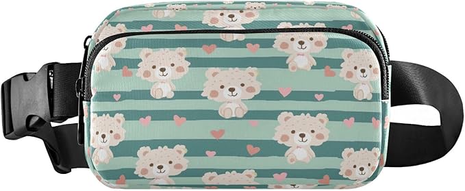 Kawaii Teddy Bears Green Stripe Fanny Pack for Women Men Water Resistant Fashion Waist Packs with Adjustable Strap Belt Bag for Travel Workout Jogging Hiking 21219329