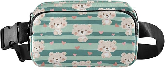 Kawaii Teddy Bears Green Stripe Fanny Pack for Women Men Water Resistant Fashion Waist Packs with Adjustable Strap Belt Bag for Travel Workout Jogging Hiking 21219329