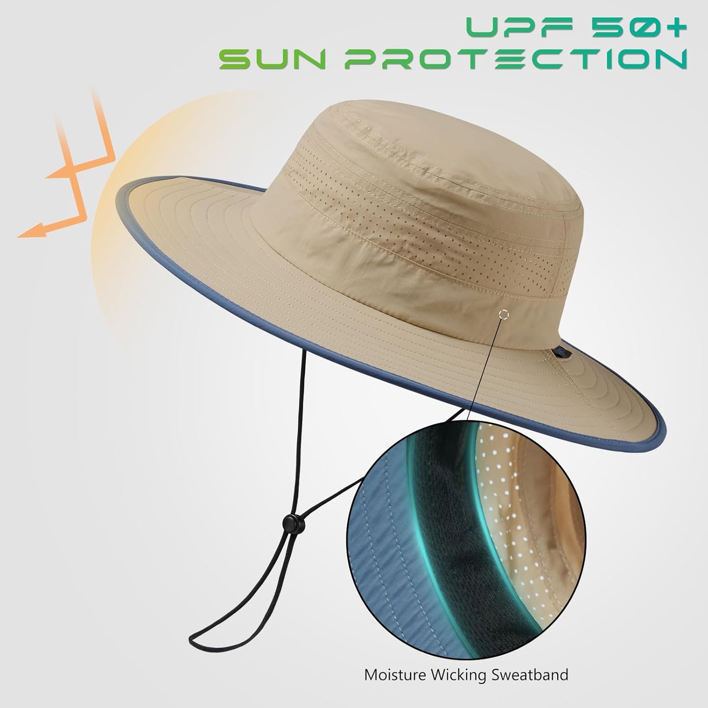 UPF 50+ Foldable Brim Water-Resistant Sun Bucket Hat with Laser Perforated Mesh Adjustable for Men Women Outdoor