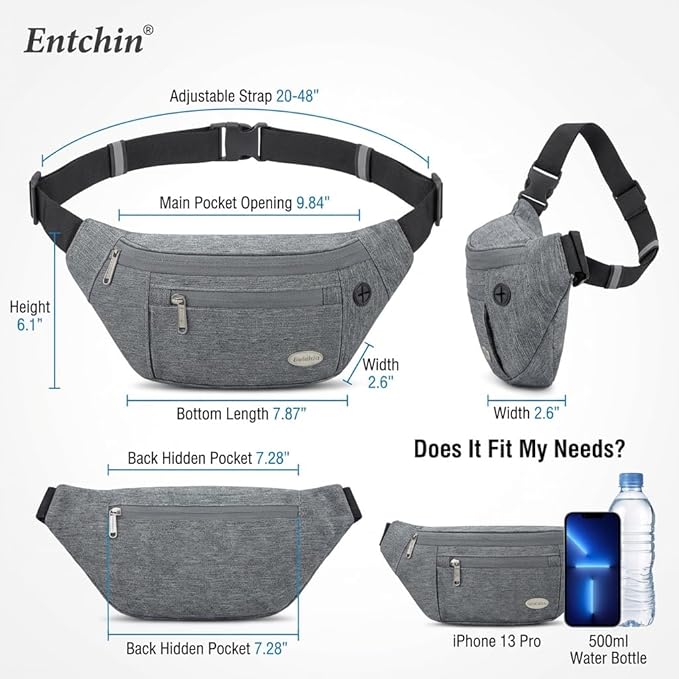 Entchin Fanny Pack for Women Men,Crossbody Belt Bag with 4-Zipper Pockets,Adjustable Waist Bag Pack,One of the Most Popular Travel Essential Gifts for Walking,Traveling,Cycling