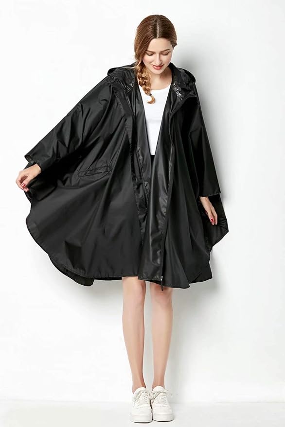 NUUR Rain Poncho for Women Adults Unisex Hooded Zipper Raincoat Waterproof Reusable Hiking Rain Coat with Pockets