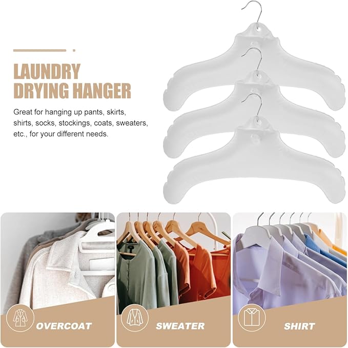 BESTOYARD Inflatable Clothes Hanger for Travel - Portable PVC Blow up Hanger for Drying Wet Clothes and Space-Saving Closet Organization Compact Folding Design 3 Pack