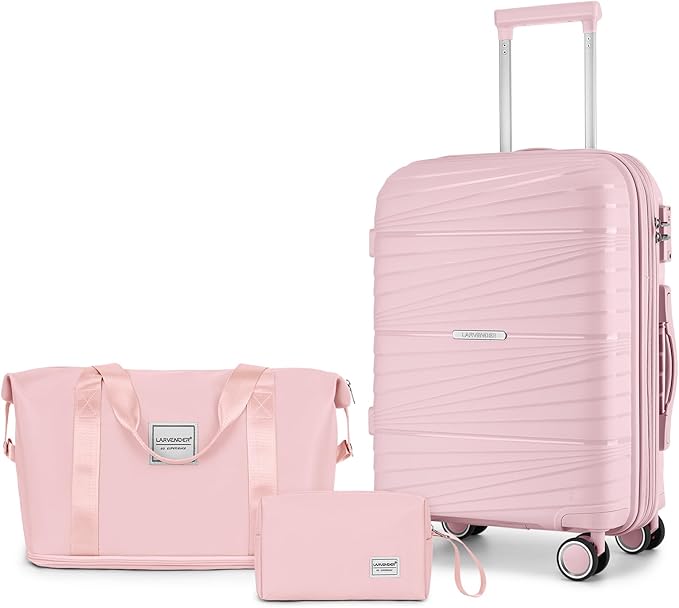 LARVENDER Carry On Luggage 22x14x9 Airline Approved, 20 Inch Hardshell & Lightweight PP Carry On Suitcase for Women with Spinner Wheels TSA Lock, Light Pink