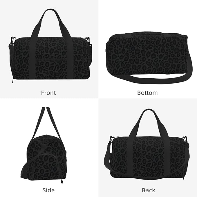Black Gray Leopard Print Sports Gym Bag For Men Women Travel Duffel Bag With Shoe Compartment Water Resistant Gym Bag Carry On Duffel Bag For Yoga Gym Sports Weekend Traveling