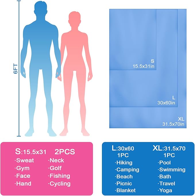 Camping Towel L Size Fast Drying Microfiber Lightweight for Men Women Travel Body Beach Hiking Swimming Hot Yoga Mat Sweat Towels(Blue, 1 Pack L)