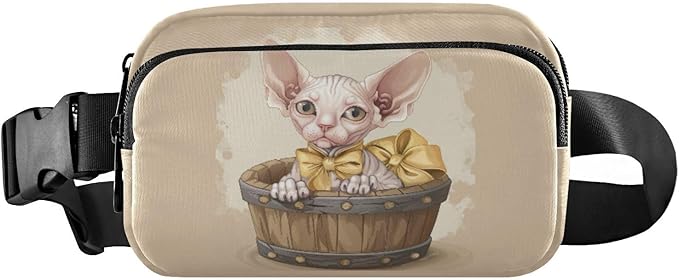 Cute Sphynx Cat in Bucket Fanny Pack for Women Men Water Resistant Fashion Waist Packs with Adjustable Strap Belt Bag for Travel Workout Jogging Hiking 21220667