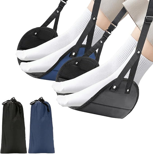 2-Pack Airplane Travel Footrest Hammock, Portable Airplane Foot Hammock with Adjustable Strap, Desk Foot Hammock to Relax Your Feet, Foot Sling Travel Work Essentials (Black & Blue)