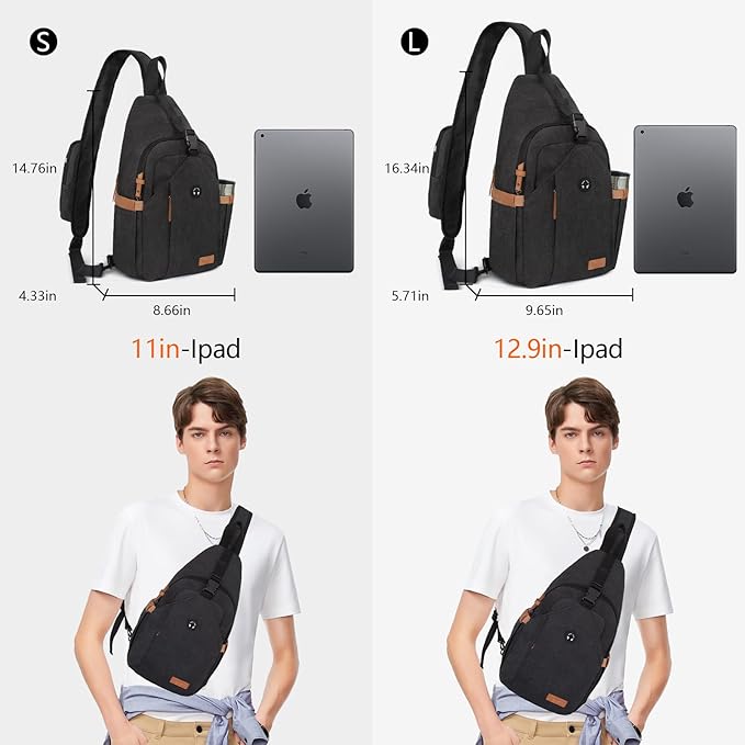 Sling Bag for Men, Anti Theft Crossbody with Tunnel Lock, Waterproof Canvas Shoulder Backpack for Travel Hiking Daily