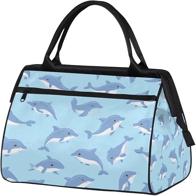 Overnight Weekender Bags for Women Men, Cute Cartoon Blue Dolphin Waterproof Travel Carry On Duffel Bag, Lightweight Sports Gym Bag for Fitness, Workout, Travel