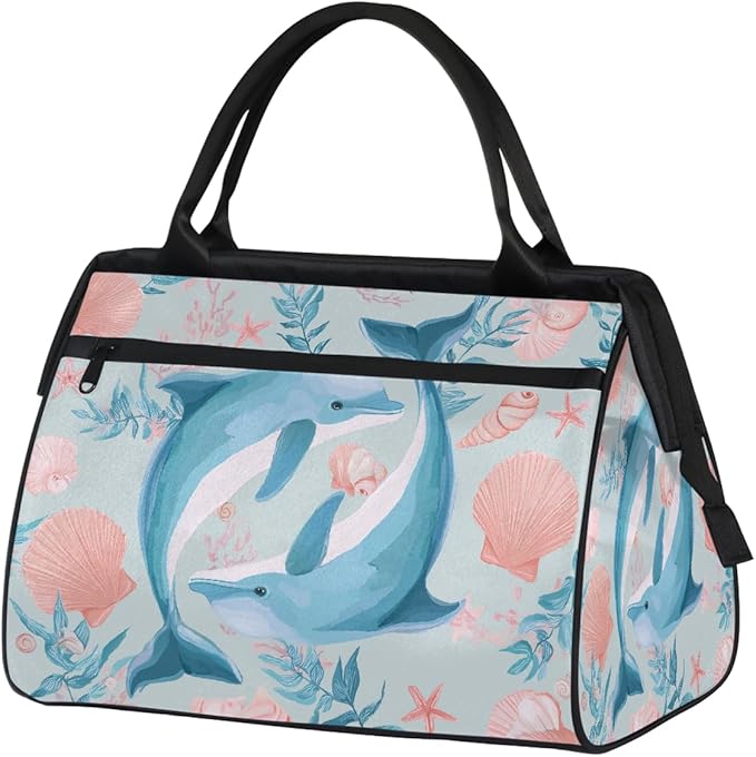 Travel Duffel Bag, Dolphin Shell Ocean Waterproof Sports Gym Duffle Bag, Large Capacity Weekender Carry On Overnight Bags for Women Men