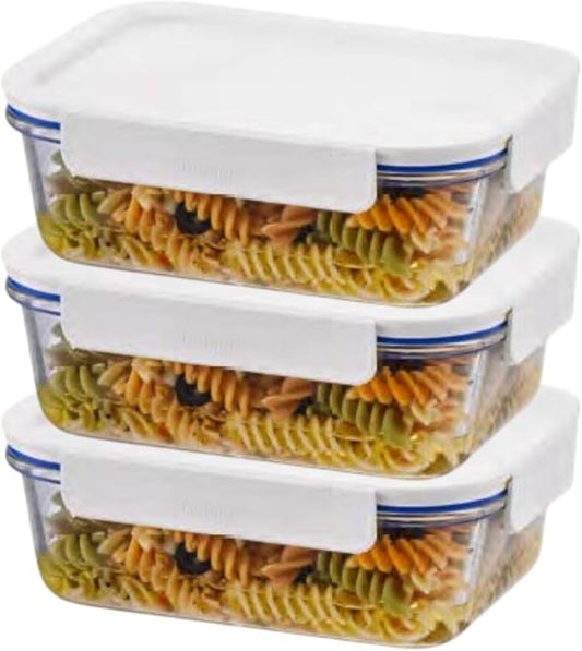 LocknLock LNG445S3W The Clear Borosilicate Glass Food Storage Containers with Lids, 6-Piece Set for Kitchen, Lunch, Meal Prep, Leftovers, Leakproof, Freezer, Microwave, and Dishwasher Safe, White