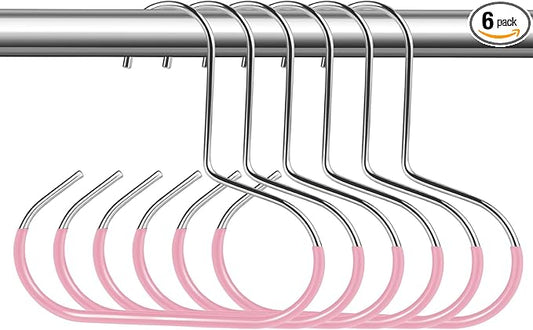 6 Pcs Hat Organizer for Baseball Caps, Heavy-Duty Metal Closet Cap Rack Holder for Space-Saving, Cap Organizer for Baseball Caps, Beanies, Belts, Purses (Pink)