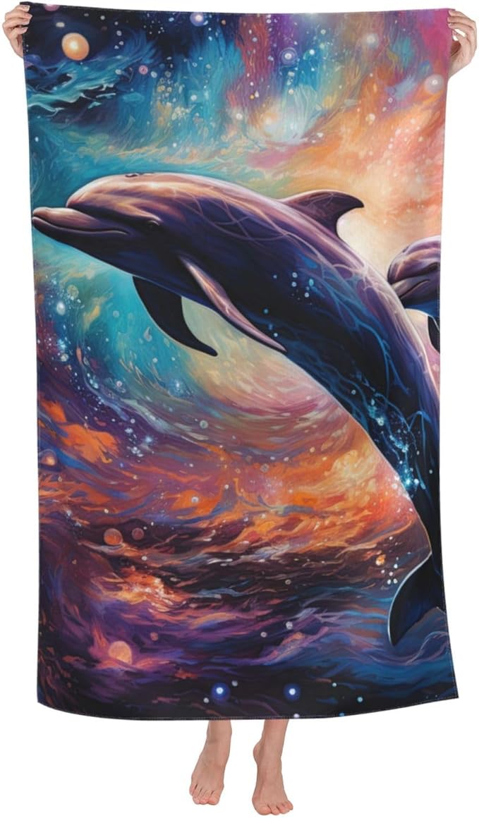 Microfiber Beach Towel, Galaxy Dolphin Beach Towels 32x52in,Quick Dry, Sand Free, Ultra Soft & Oversized Towel for Travel, Outdoor, Bathroom, Swimming - Ideal for Pool, Camping, Yoga, or Gift Decor