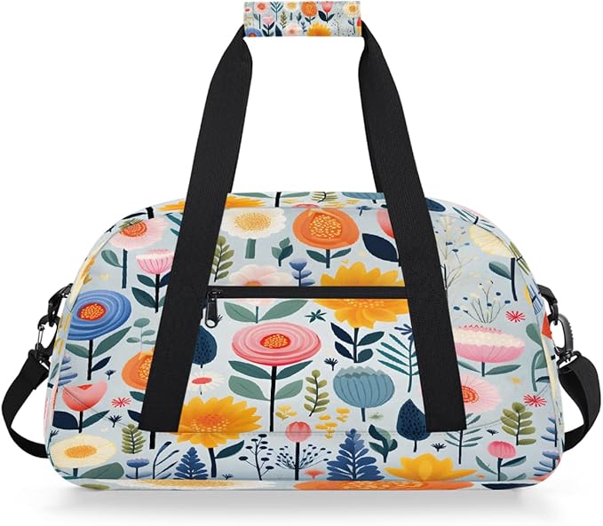 Duffle Bag for Women Men, Pastel Colorful Floral Gym Bag for Travel Sports, Lightweight Waterproof Weekender Overnight Bags with Adjustable Strap