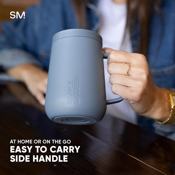 Simple Modern Voyager Signature Mug | Travel Coffee Tumbler with 360° Lid and Handle | Ceramic-Lined Insulated Stainless Steel Iced Cold Brew Cup | 12oz, Lavender Mist