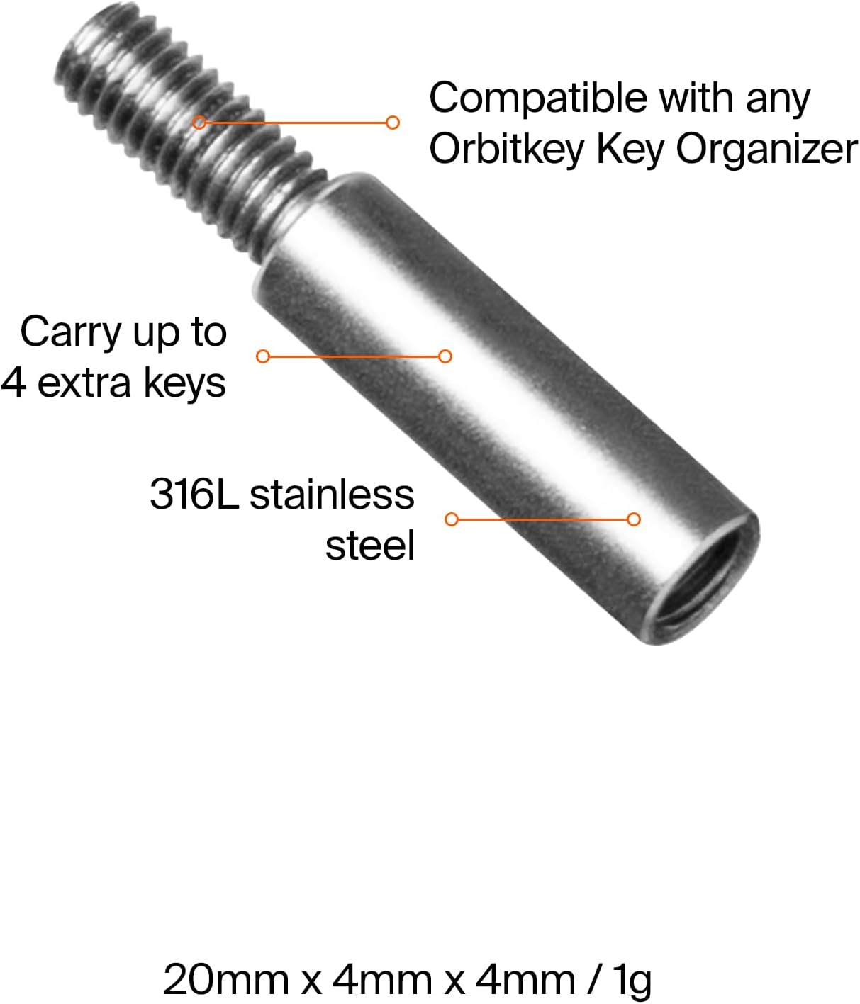 Orbitkey Extension Post for Key Organizer, Add On | Durable Stainless Steel, Easy to Install, Slim Design | Expands Key Organizer to Hold 4 Extra Keys