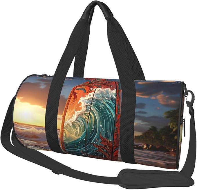 Colorful surfboard Sports Gym Bag for Women Men Travel Duffel Bag Tote Weekender Bag Canvas Carry on Overnight Bag for Travel Swimming Fitness Workout Sports Duffle Bag