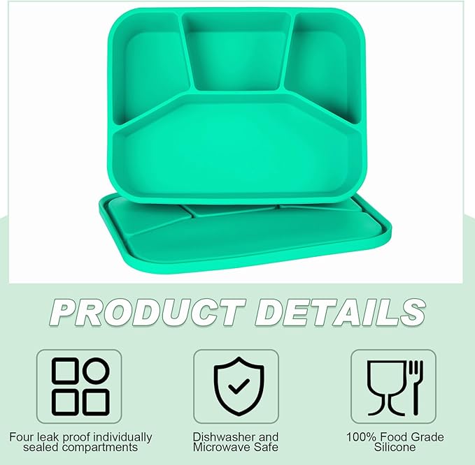 4 Pcs Silicone Bento Box Reusable Lunch Container Smooth Leak Proof Lunch Box Rectangle Bento Boxes for Adult Work Travel Food Meal Compartment Storage, 4 Colors (Brilliant Color)