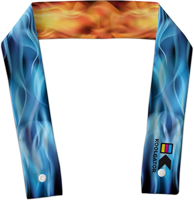KOOLGATOR Evaporative Cooling Neck Wrap – Reusable Neck Cooler with Long Lasting Relief During Hot Weather Activities, Sports, & Outdoor Work, Flames: Blue & Red, 3 Pack