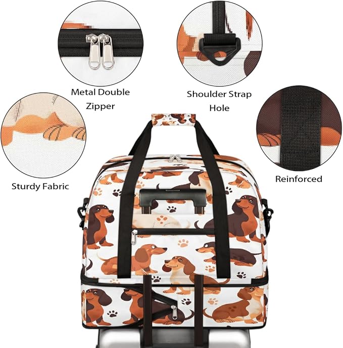 Paw Print Animal Dog Large Weekender Bag with Shoe Compartment Travel Duffel Bags for Women Carry On Hospital Overnight Bag Foldable Personal Item Travel Bags Tote Gym Sports Airplanes