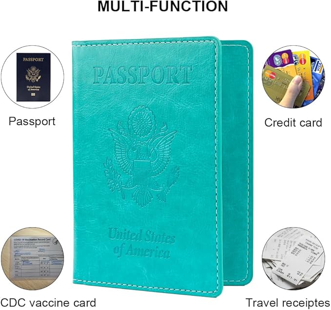 Passport Holder, Passport Holders Cover Case, 1 Pack Passport with Vaccine Card Slot, Travel Passport Wallet for Women Men, Travel Documents Organizer Protector Travel Essentials, Lake Blue