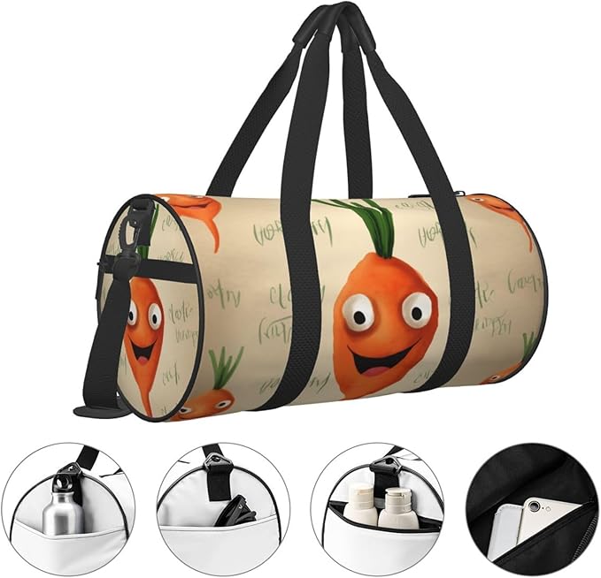 Happy carrot Printed Sports Gym Bag for Men Women Foldable Duffel Bag Carry On Weekender Bag for Travel Sports