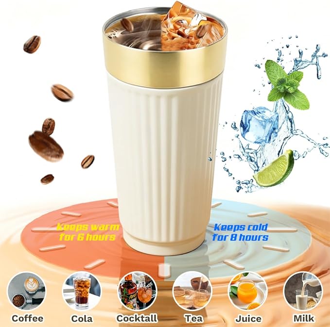 Vacuum-Insulated Stainless Steel Travel Coffee Mug, Leak-Proof Reusable Coffee Cup with Lid-Keeps Drinks Hot & Cold for Hours, Durable Double Wall Tumbler for Men & Women (5th-White, 18OZ)