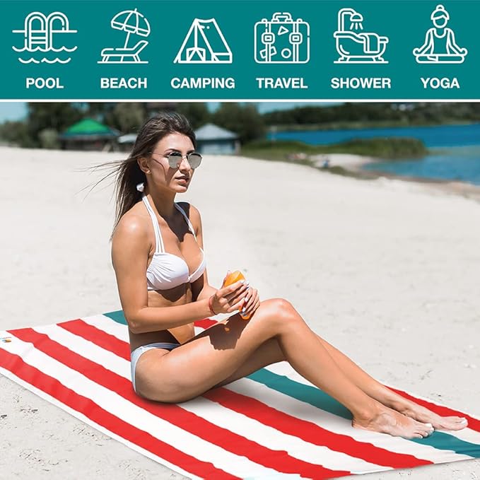 SUN CUBE Microfiber Beach Towel, Quick Dry Sand Free Beach Towel, Lightweight Compact Travel Swim Towel for Pool, Camping, Sand Resistant Packable Adult Towel - Red 60x30 Inches