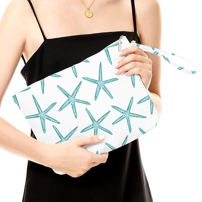 Fokongna Wet Dry Bag for Travel, Makeup, Swimsuit, Beach, Pool, Diapers, Yoga, Gym Clothes - Zipper Pouch for Women, Sister, Friends - Ocean Sea Shells Starfish Design