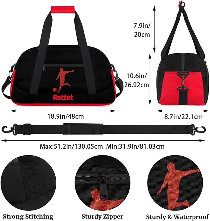 Personalized Name Sports Bag for Kids Boys, Custom Gym Duffel Fitness Travel Weekender Tote Carry-On Training Perform Bag,Sports Soccer