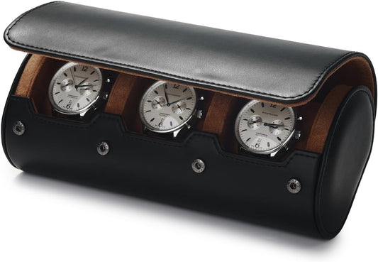 Oirlv Premium Leather Watch Roll Travel Case 3-Slot Watch Box for Men and Women Storage & Organizer Display, Anniversary Birthday（Black）