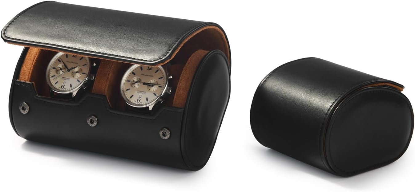 Oirlv Premium Leather Watch Roll Travel Case 2-Slot Watch Box for Men and Women Storage & Organizer Display, Anniversary Birthday（Black）