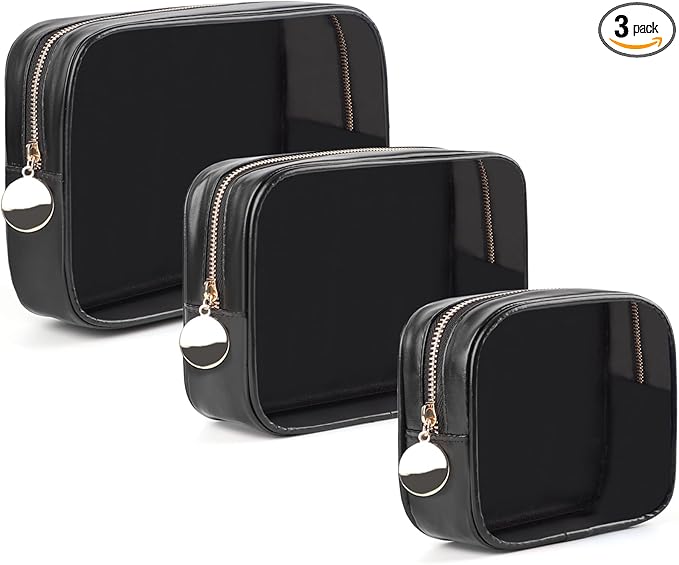 3PCS Clear Makeup Bag Set, Waterproof TPU Purse Organizer Pouches, TSA Approved Toiletry Bag, Diaper Bag Organizer Pouch, Travel Organizer Bags for Women and Kids