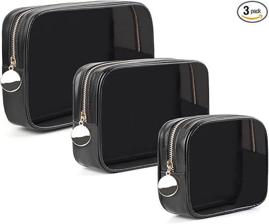 3PCS Clear Makeup Bag Set, Waterproof TPU Purse Organizer Pouches, TSA Approved Toiletry Bag, Diaper Bag Organizer Pouch, Travel Organizer Bags for Women and Kids