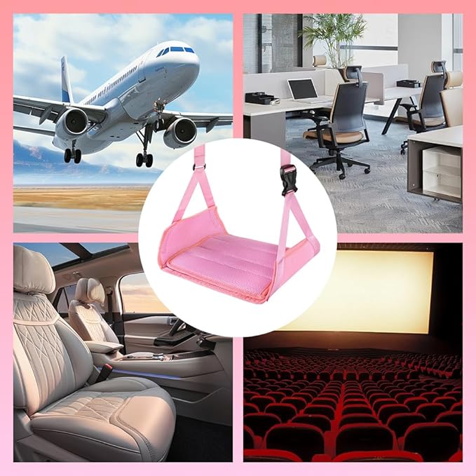 Foot Hammock for Plane Travel, Upgraded Wide Airplane Foot Hammock with Detachable Hardboard, Portable Footrest for Air Travel Essentials Long Flights Flying, Adjustable Foot Rest Leg Hammock